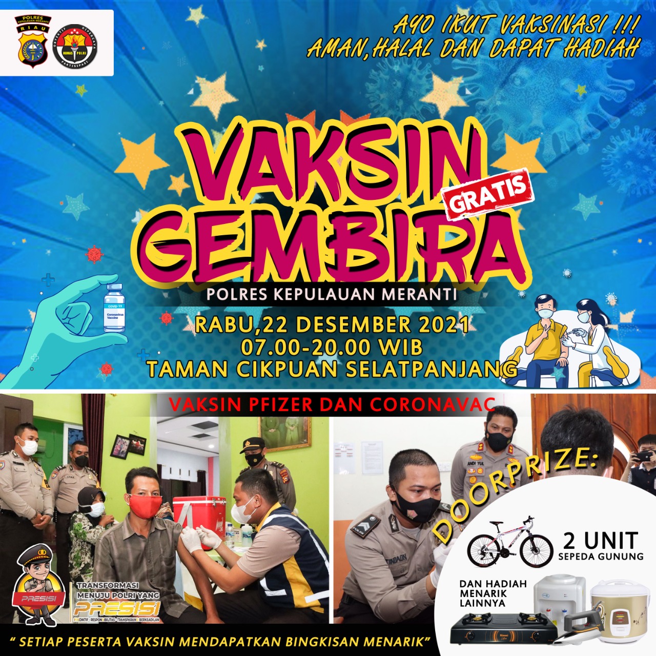 Gebyar Vaksinasi Gembira, Polres Meranti Siapkan Doorprize 2 Unit Sepeda Gunung