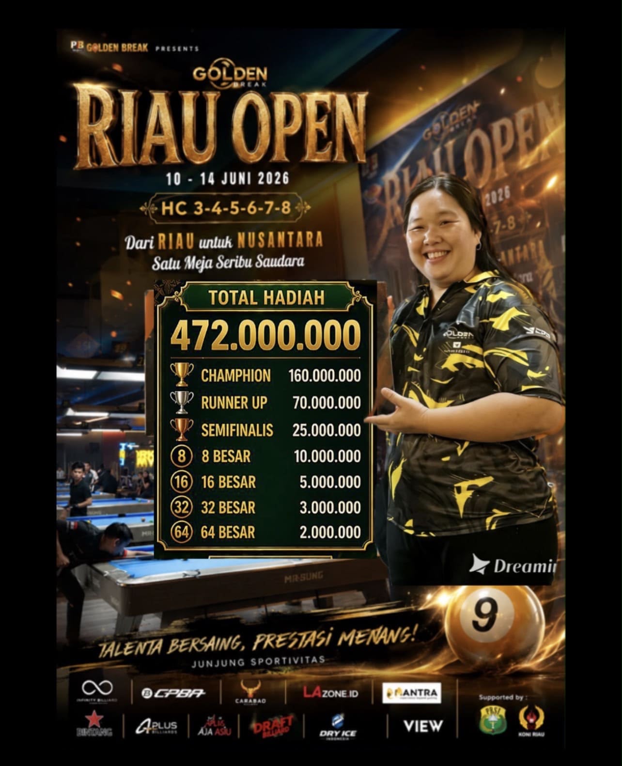 ‎Uji Kemampuan Atlit, Golden Break Siapkan Rp472 Juta untuk Atlet Biliar Berpretasi