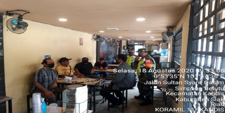 Tempat Kuliner O Cafe Simpang Belutu Didatangi Babinsa Sosialisasi Adaptasi Kebiasaan Baru