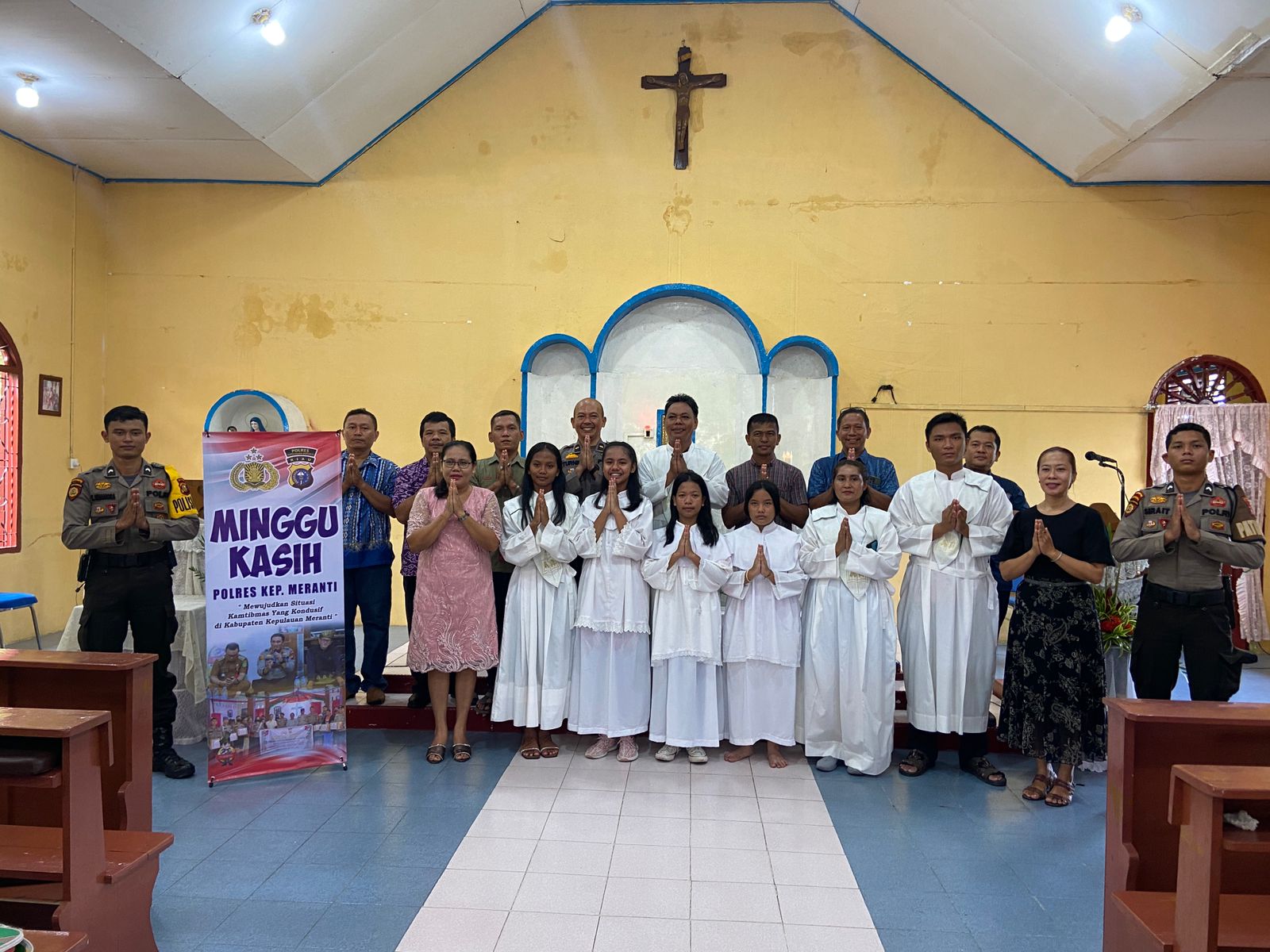 Giat Minggu Kasih bersama Jemaat Gereja Katolik ST Fransiskus Xaverius, Personel Polres Meranti Sampaikan sejumlah Pesan Kamtibmas