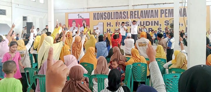 Konsolidasi Relawan, Ribuan Pendukung Padati Gedung Serbaguna Yeremia Sinaga untuk Dukung Paslon Nasarudin-Abu Bakar di Pilkada Pelalawan