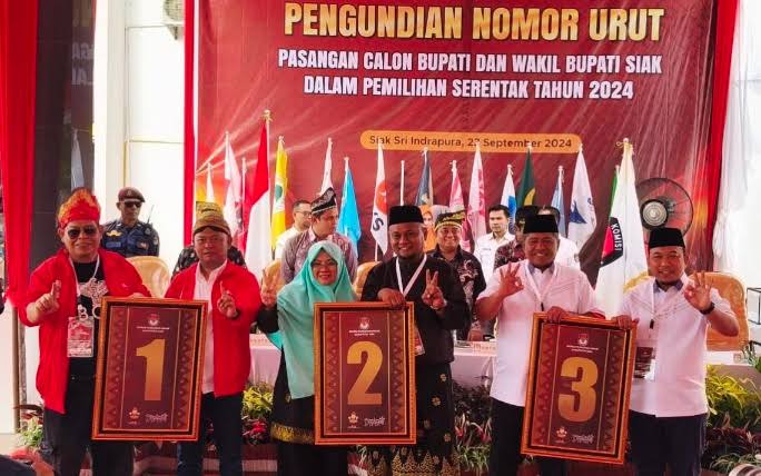 KPU Tetapkan No Urut Paslon Pilkada Siak, Irving-Sugianto 1, Afni-Syamsurizal 2, Alfedri-Husni 3