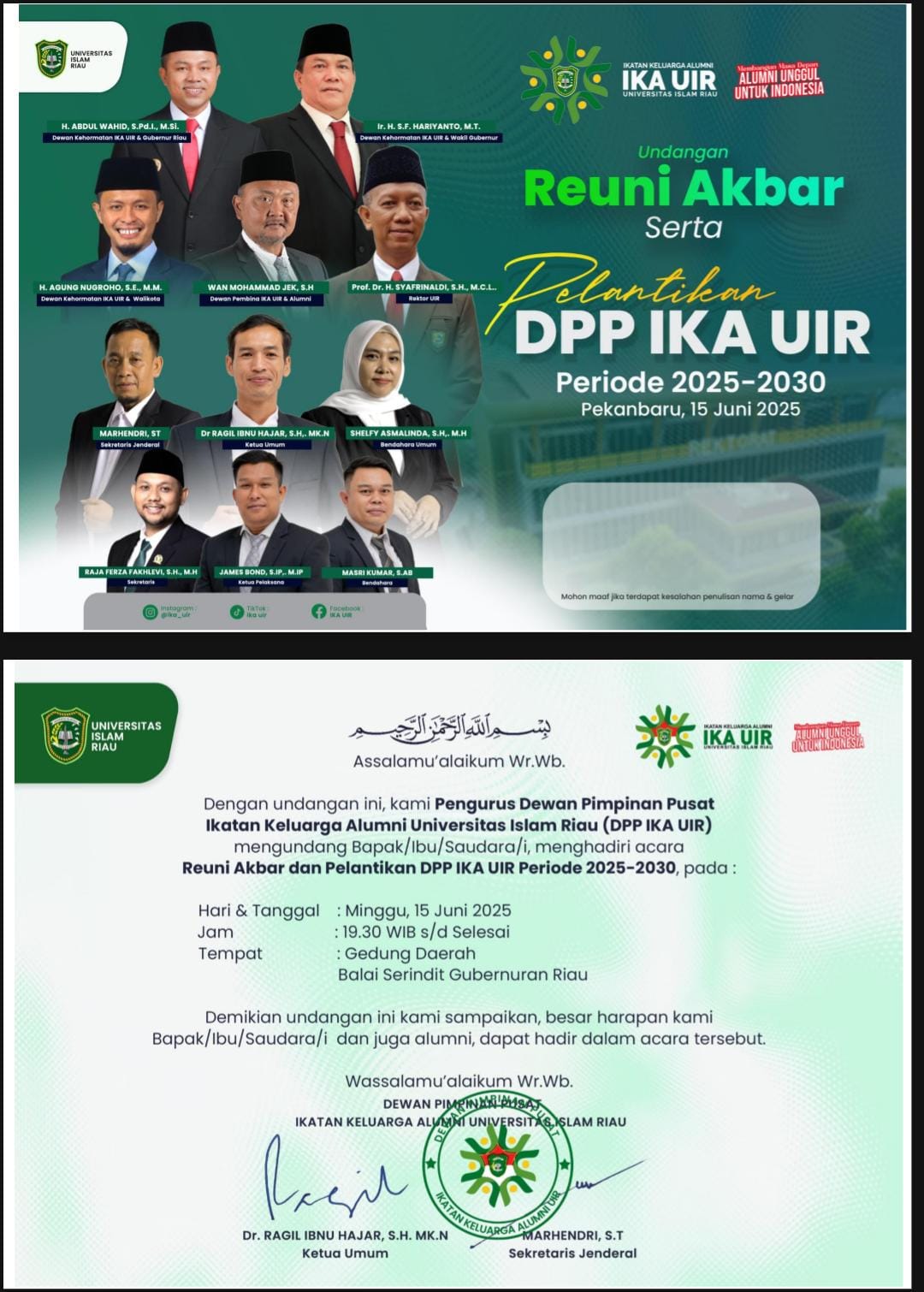 Dr. Ragil Ibnu Hajar Resmi Pimpin IKA UIR 2025–2030, Siap Bawa Alumni ke Pentas Nasional dan Internasional