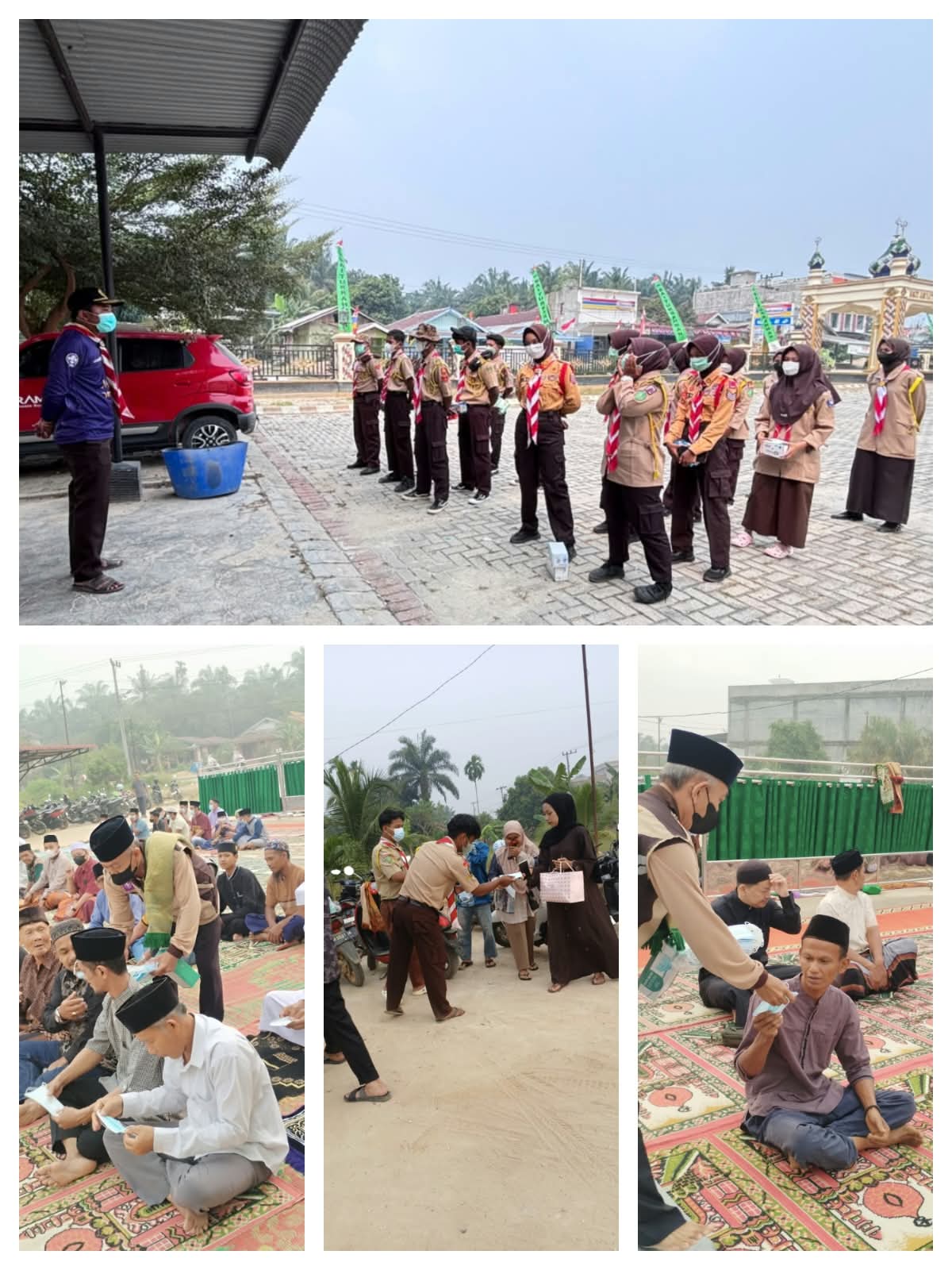 Peduli Warga Terdampak Asap Karhutla, Pramuka Ukui Bagikan Masker Gratis