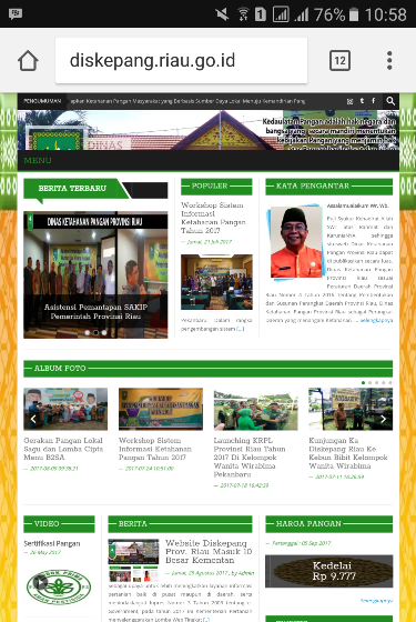 Website Masuk 10 Besar Kementan, Diskepang Prov. Riau  Akan Terus Tingkatkan Inovasi 