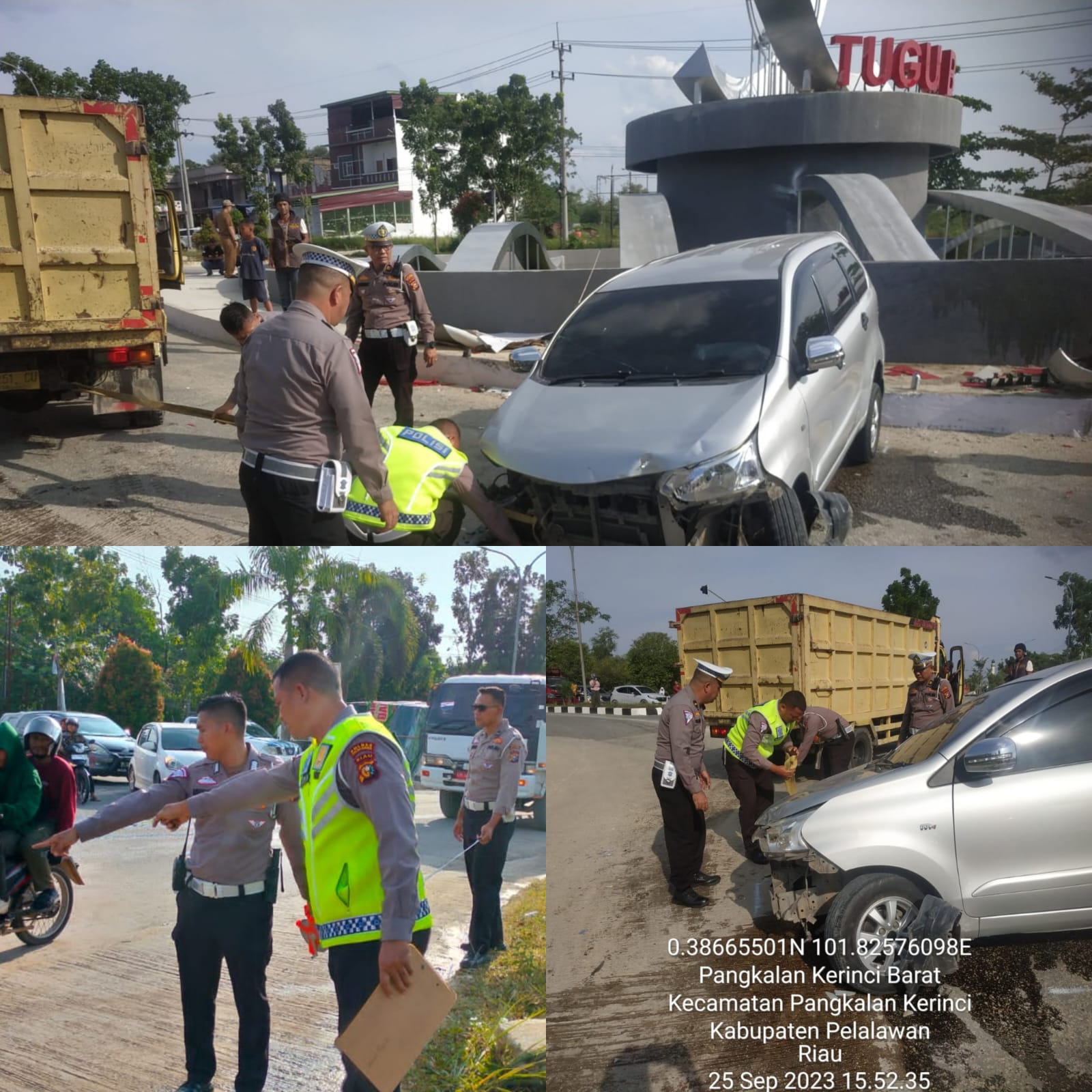 Ringsek, Laka Tunggal Mobil Avanza Tabrak Bundaran Tugu Bono