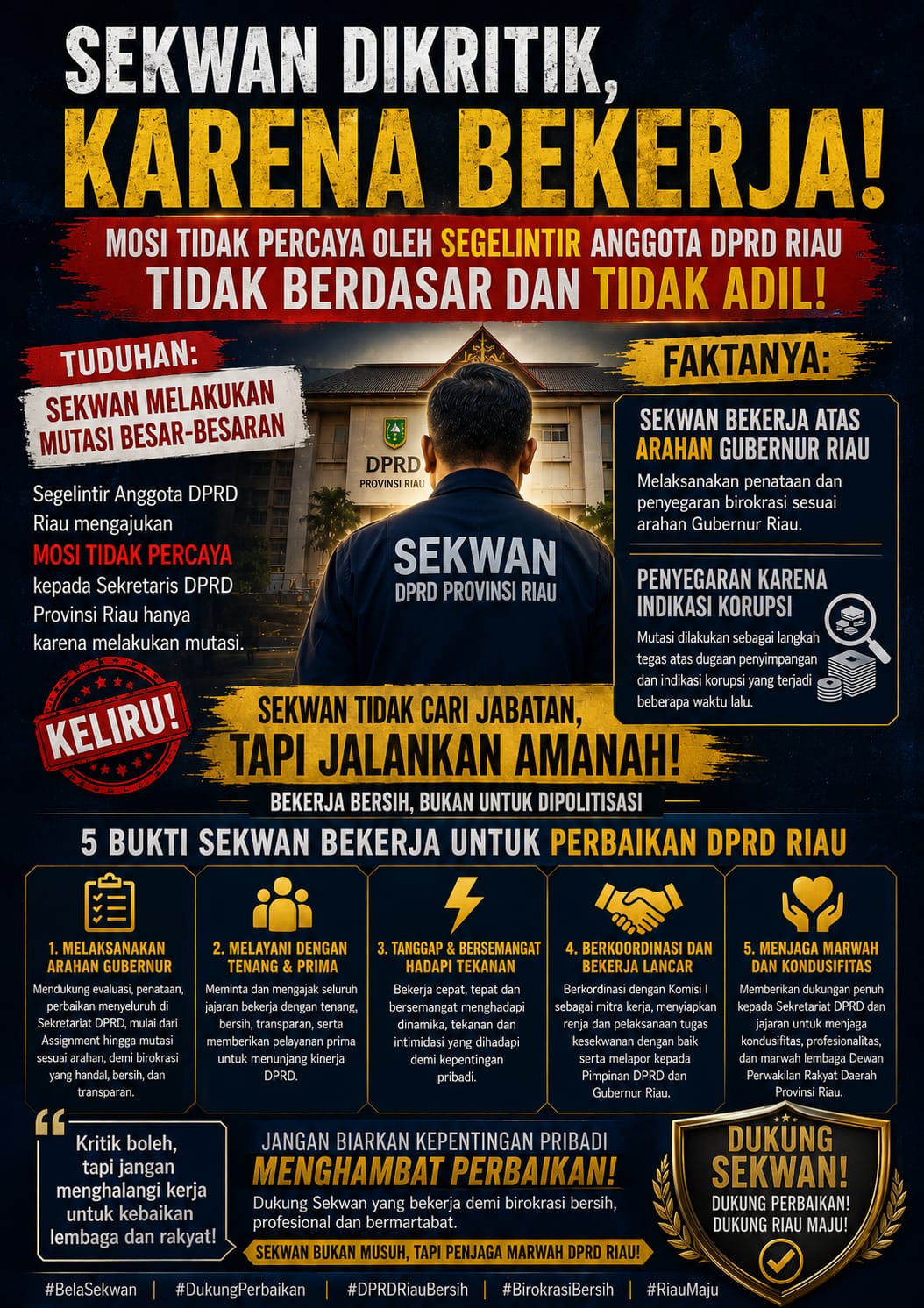 Hanya Ingin Bekerja Bersih, Mengapa Langkah Sekwan Riau Malah Dibalas Mosi Tidak Percaya
