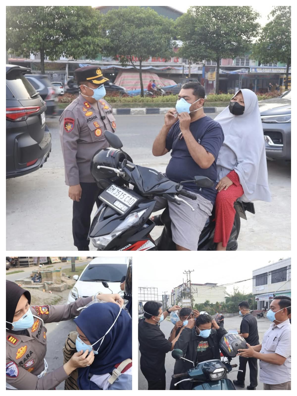 Kapolres Pelalawan Turun ke Jalan, Bagikan Masker Gratis di Tengah Kepungan Kabut Asap Karhutla