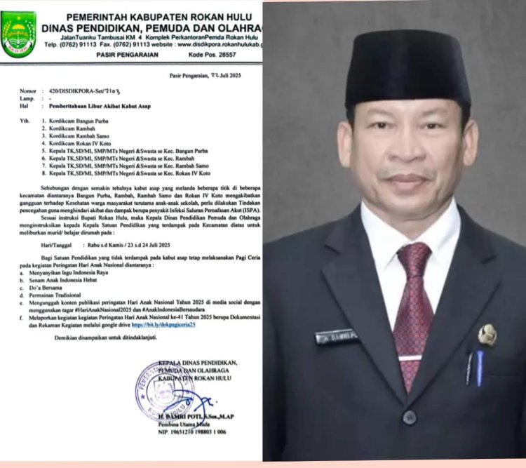 Dampak Kabut Asap, Pemkab Rohul Liburkan Siswa TK, SD SMP di Empat Kecamatan