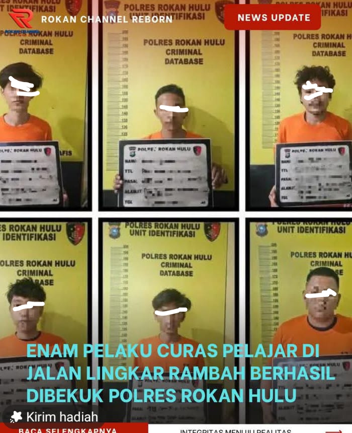 Enam Pelaku CurasPelajar di Jalan Lingkar Rambah Berhasil di Bekuk Polres Rohul