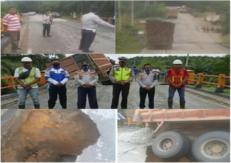 Jembatan Jalan Lintas Timur KM 57 Pangkalan Kerinci Putus Lalu Lintas Dialihkan