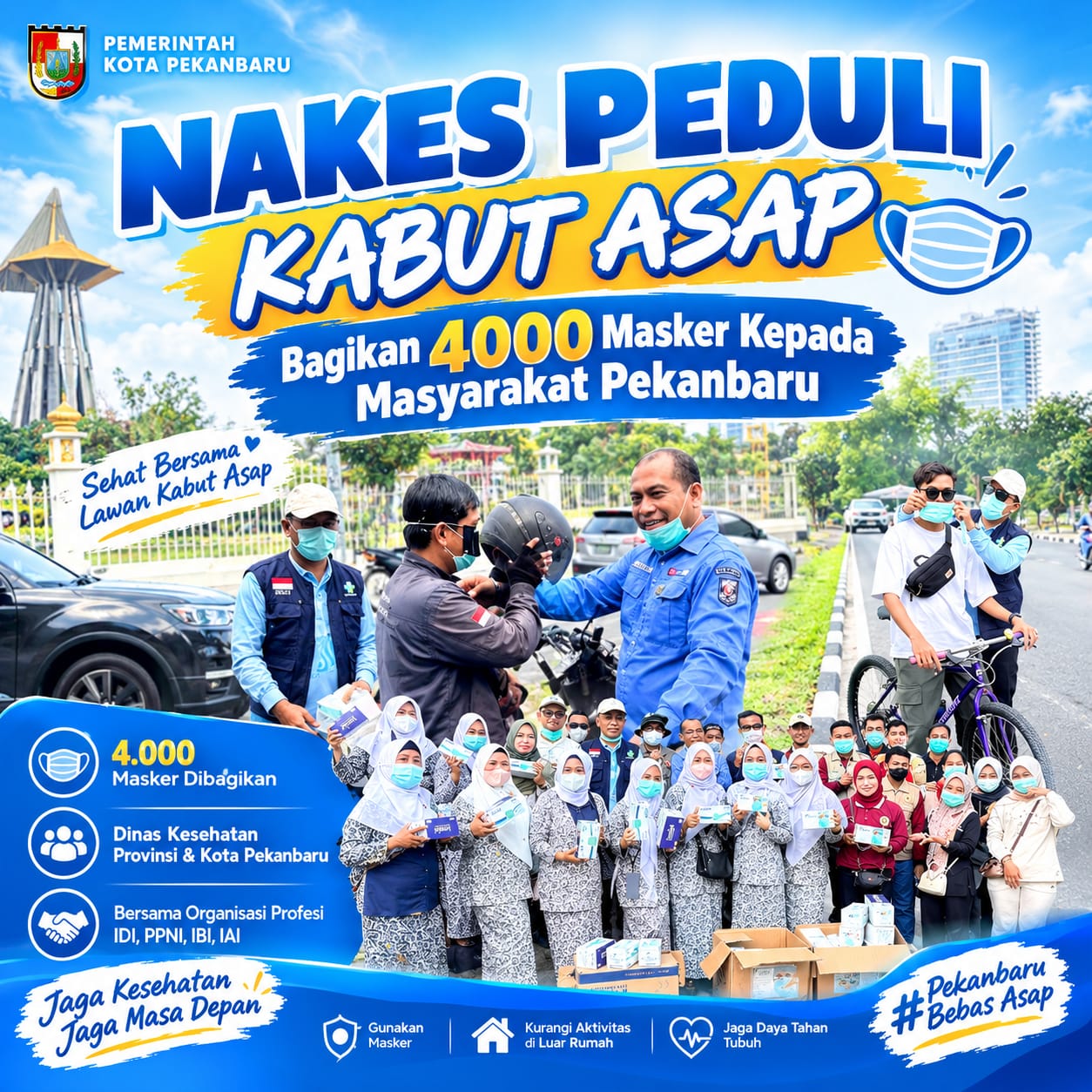 ‎Nakes Turun ke Jalan, 4.000 Masker Gratis Dibagikan di Tengah Kabut Asap