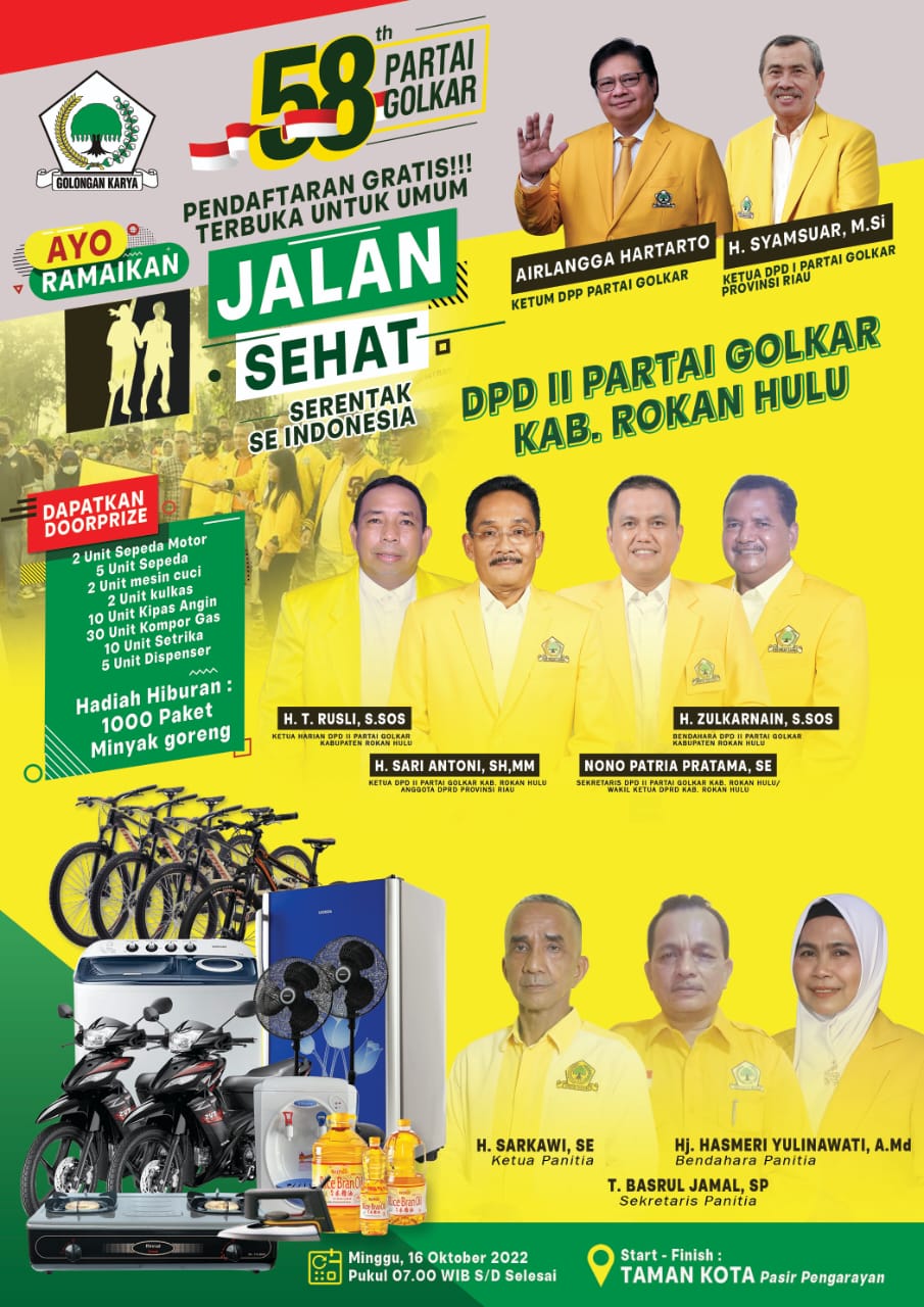 DPD II Partai Golkar Rohul akan Gelar Gerak  Jalan Sehat Dan Door Prise