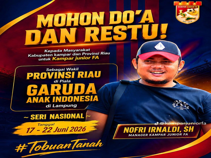 Wabup Kampar Bakal Lepas Tim Kampar Junior Berlaga di Piala Garuda Anak Indonesia di Lampung