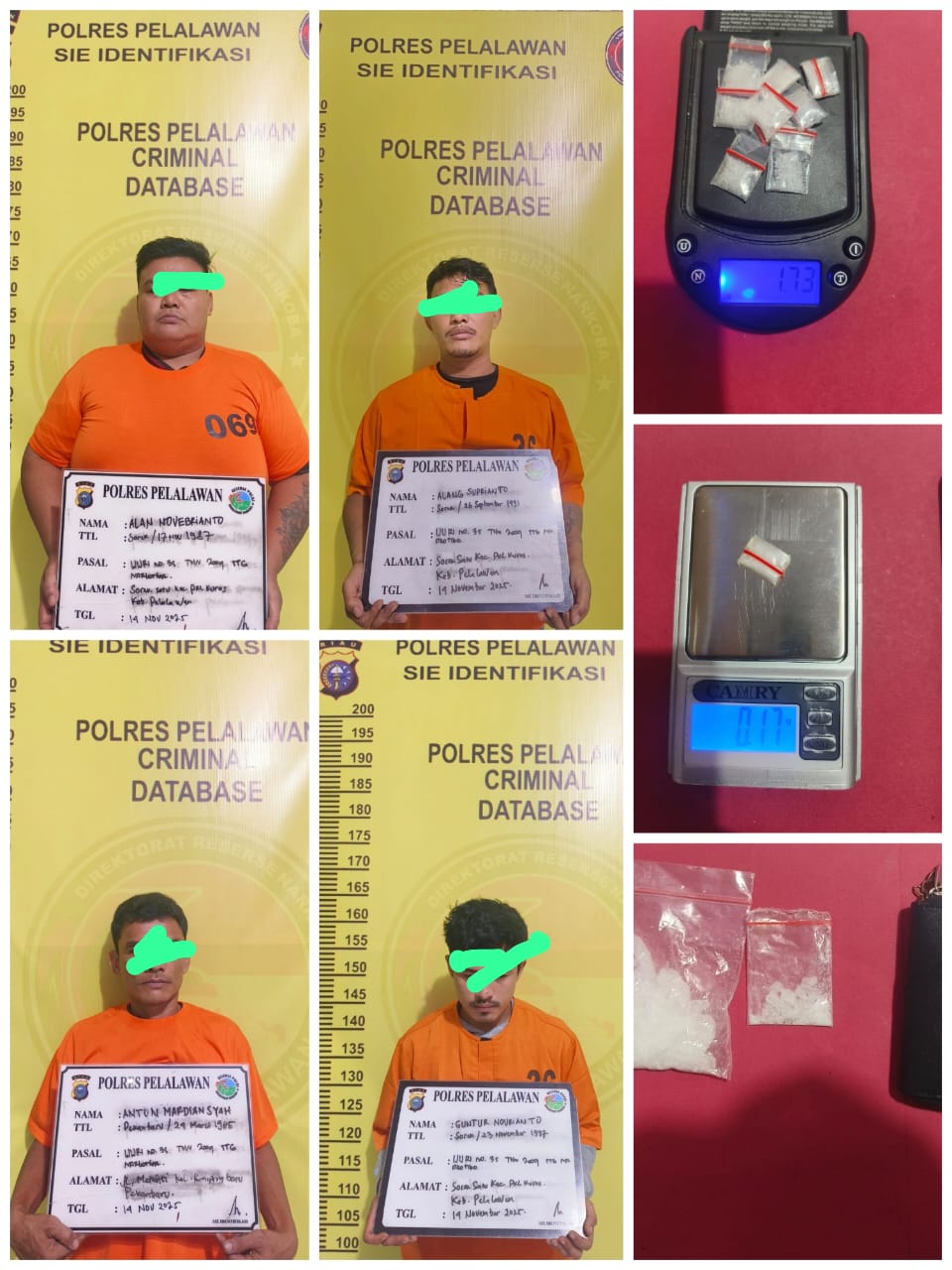 Tim Opsnal Satresnarkoba Polres Pelalawan Berhasil Ungkap  Jaringan Pengedar Sabu di Pangkalan Kuras, Empat Tersangka Ditangkap