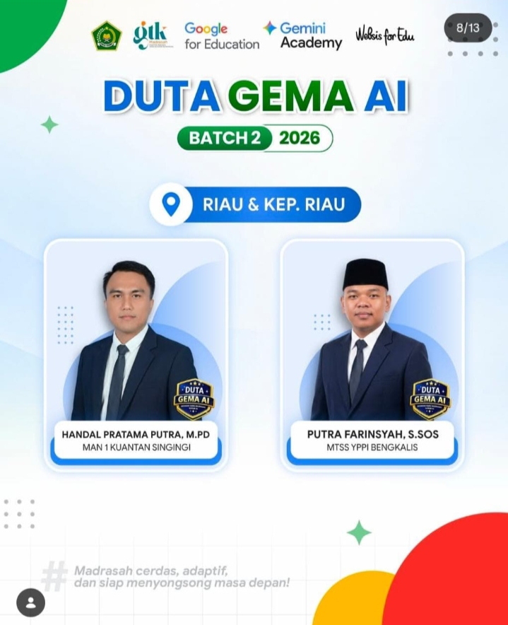 Membanggakan! Lagi, Guru MTs YPPI Bengkalis Terpilih Sebagai Duta GEMA AI Provinsi Riau Batch II
