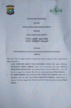 Program Ngaji Kitab Kuning, PCNU Kampar MoU dengan Kapolres Kampar