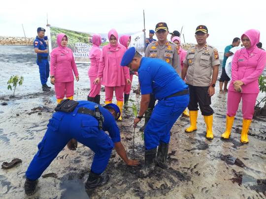 Polisi Peduli Lingkungan,Tanam Mangrove 1500 Batang Desa Pambang Pesisir Wilayah Pulau Bengkalis Tingkat Abrasi Tinggi