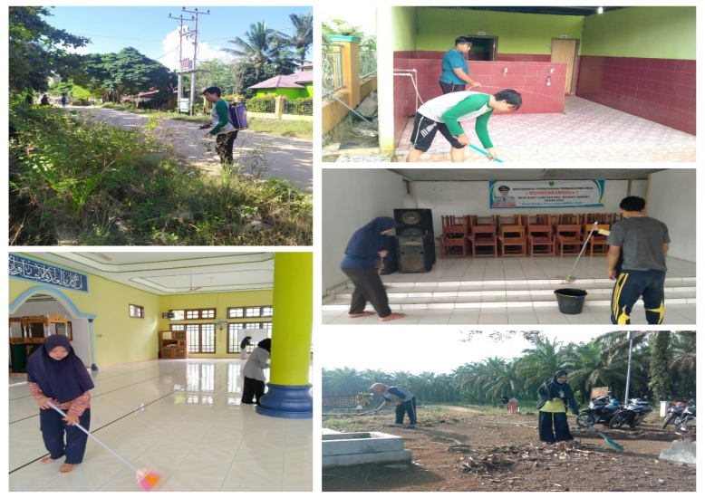 Tim Pengabdian Unri Bersihkan Sapras di Desa Bukit Lingkar