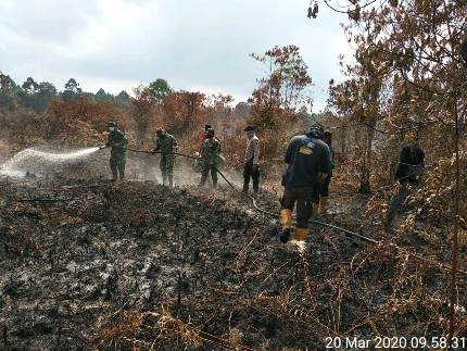 Tim Gabungan Masih Lakukan Pendinginan Areal Semak belukar Desa Bagan Melibur di Bantu Satu Alat Berat
