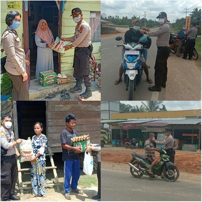 Polsek Ukui  Memberi Bantuan Sembako dan Masker